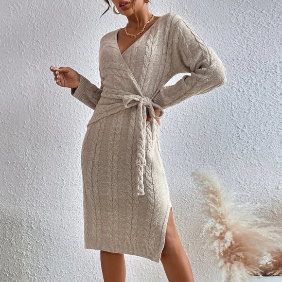 Dresses & Skirts - Cable knit twist tie sweater dress NEW